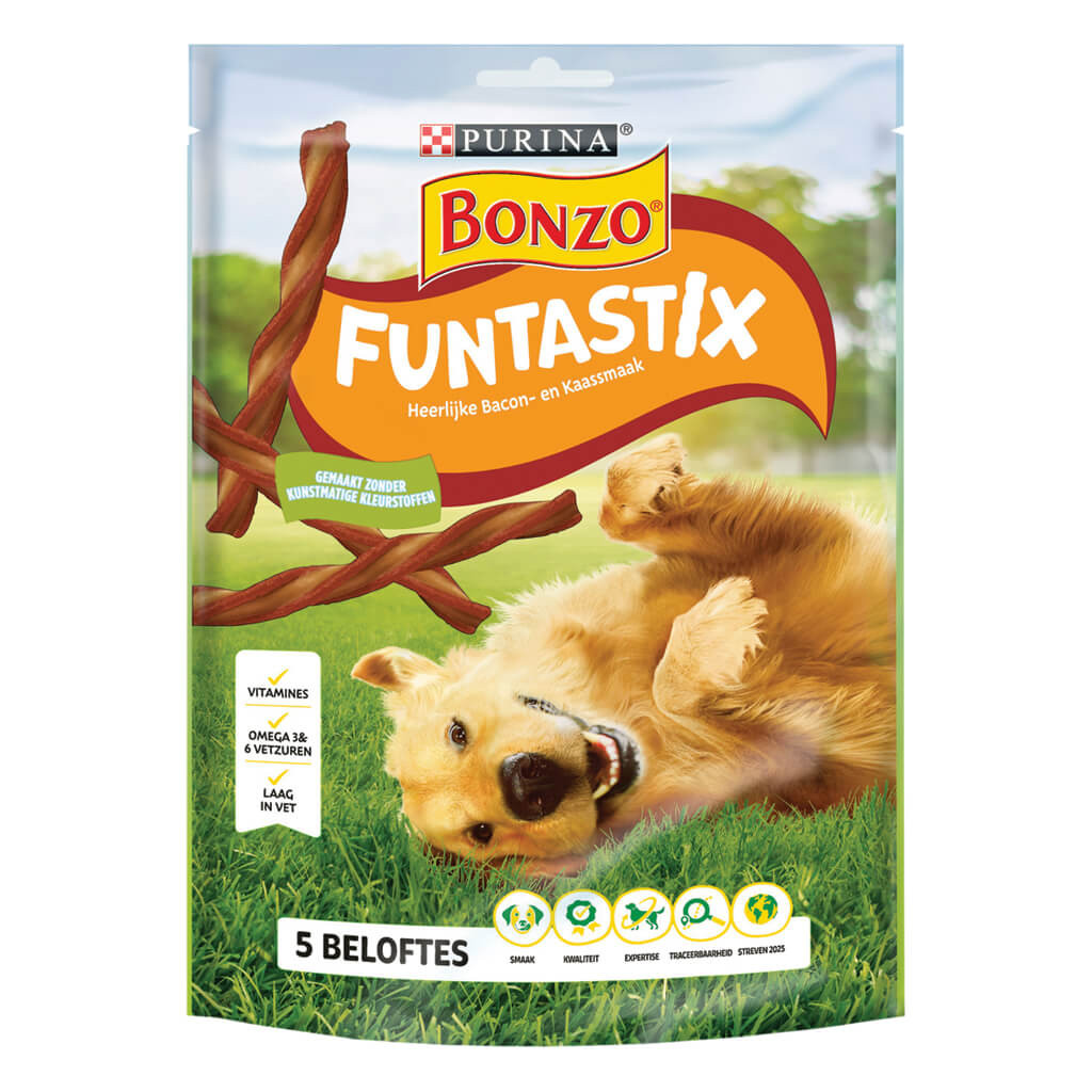 Purina Bonzo (Friskies) Funtastix Speck- und Käsegeschmack Hundesnack (175 g)