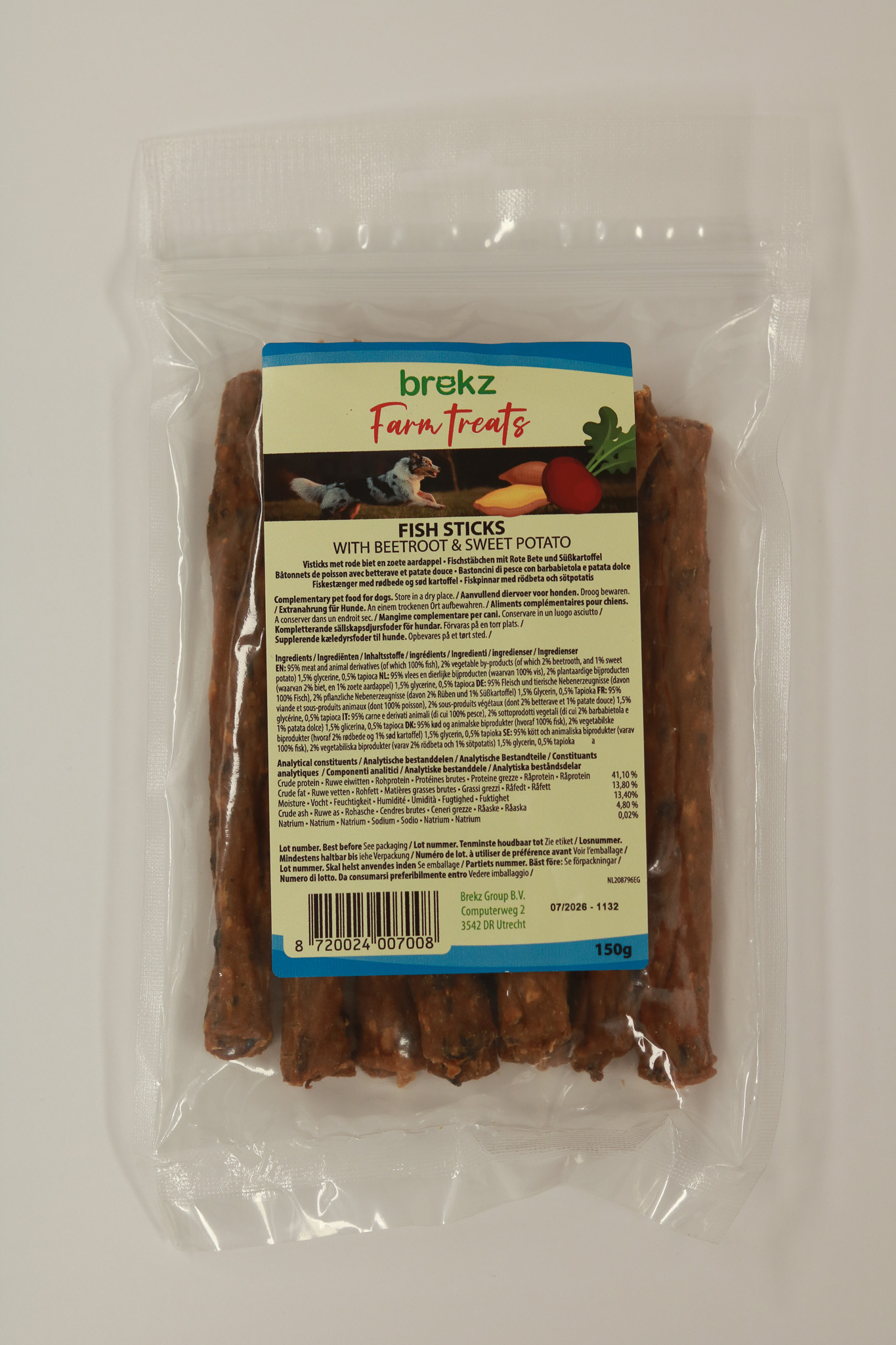 Brekz Farm Treats Weissfischsticks mit Roter Rübe und Süsskartoffel Hundesnack