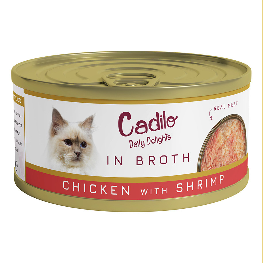 Cadilo kip met garnalen in bouillon natvoer kat (70 g)