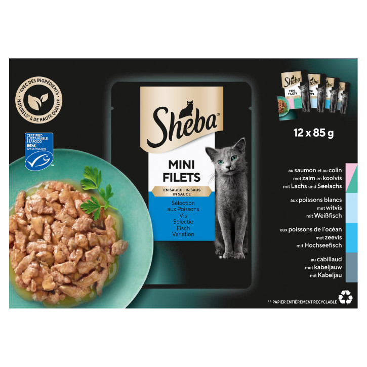 Sheba Mini Filets Fisch Selection in Sauce Katzen-Nassfutter (Beutel 85 g)